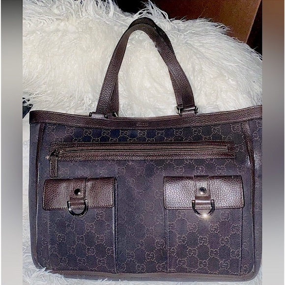 Abbey GG Canvas D Ring Pocket Tote Brown - Picture 1 of 8